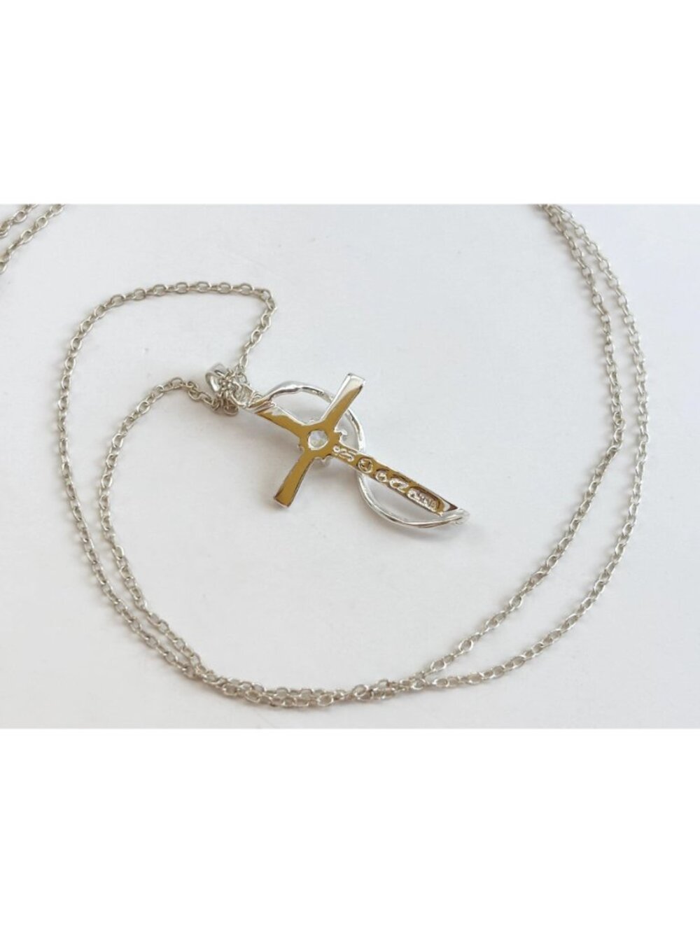 Modernist Cubic Zirconia Cross Sterling Silver 925 Vintage Pendant Necklace 16" - Picture 10 of 14